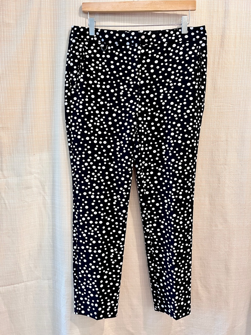 Adrianna Papell Kate Fit Black Polka Dot Slim Tapered Pants Minimalist